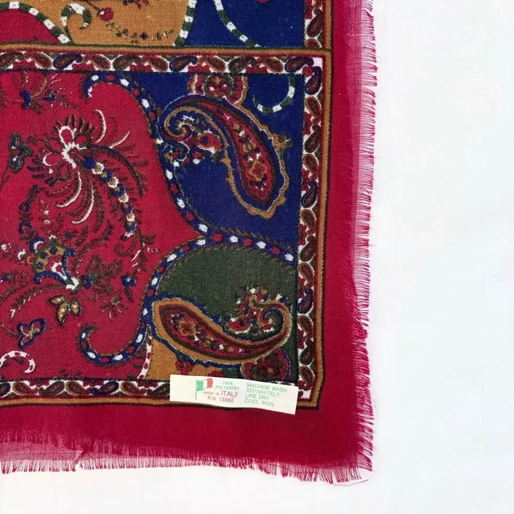 VTG Italian Square Scarf Set Paisley Floral Burgundy Gold Academia Preppy